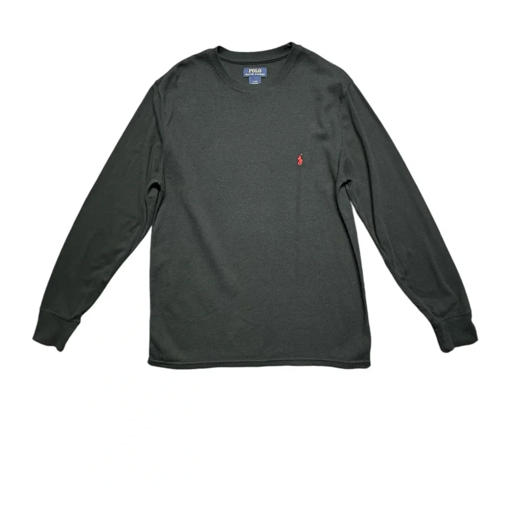 Polo Ralph Lauren Thermal Waffle Knit Shirt Large Crew Neck‎ Long Sleeve Preppy